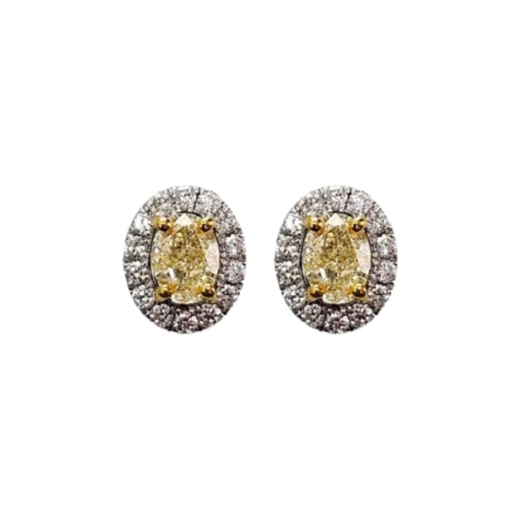 14k Natural Diamond (1.18ctw) Oval Halo Earrings