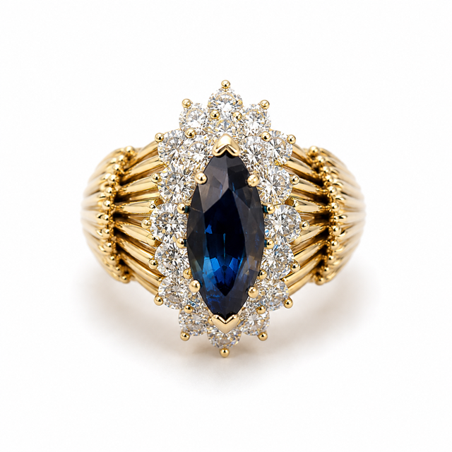 18K Two Tone Ring with 1.1ctw Natural Sapphire & 1.75ctw Natural Diamonds