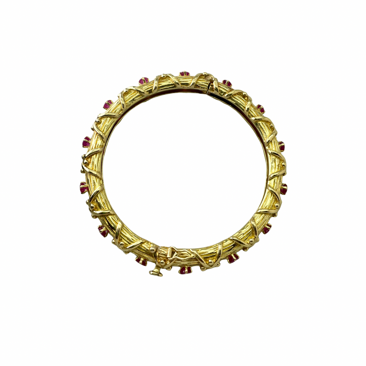 CONS L.H. 18kt Natural Ruby Hinged Bangle Bracelet 8"
