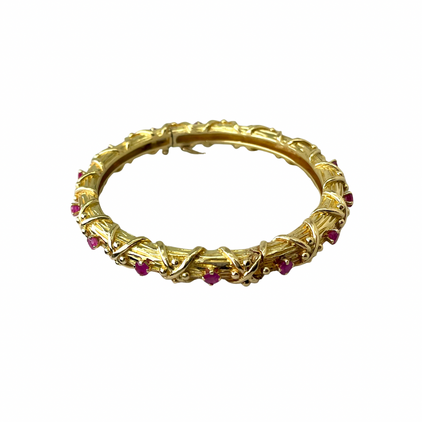 CONS L.H. 18kt Natural Ruby Hinged Bangle Bracelet 8"