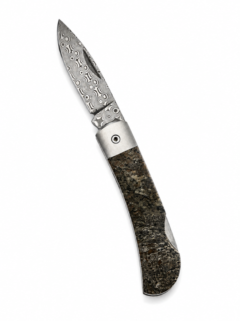 Damascus and Dinosaur Bone Lock Back Knife