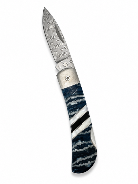Damascus and Mammoth Tooth Lock Back Knife