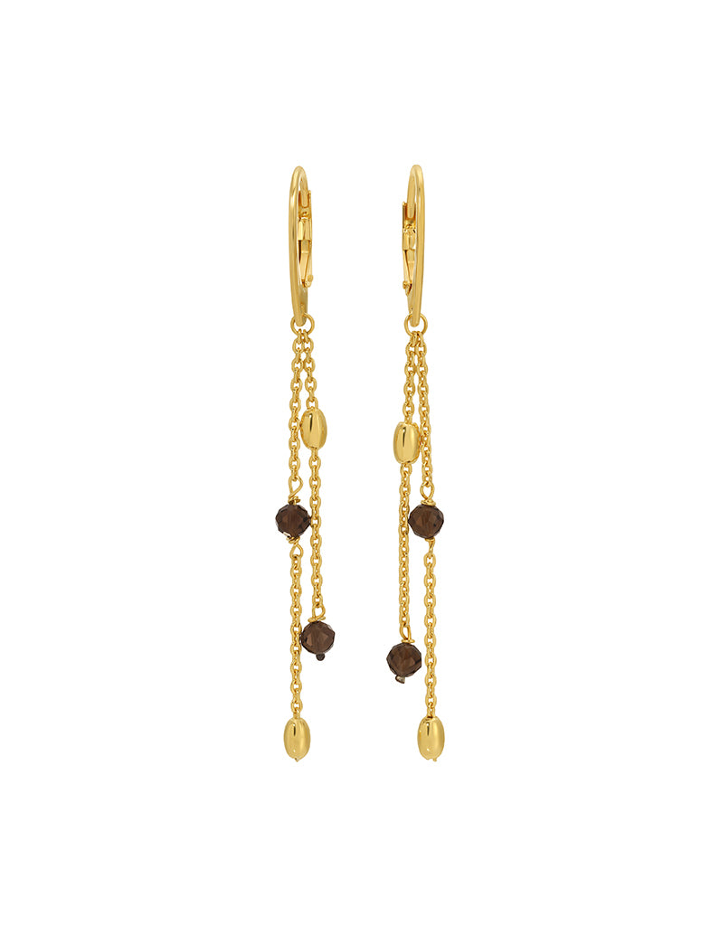 Gold Plated Sterling Silver Beaded Chain Dangle Earrings
