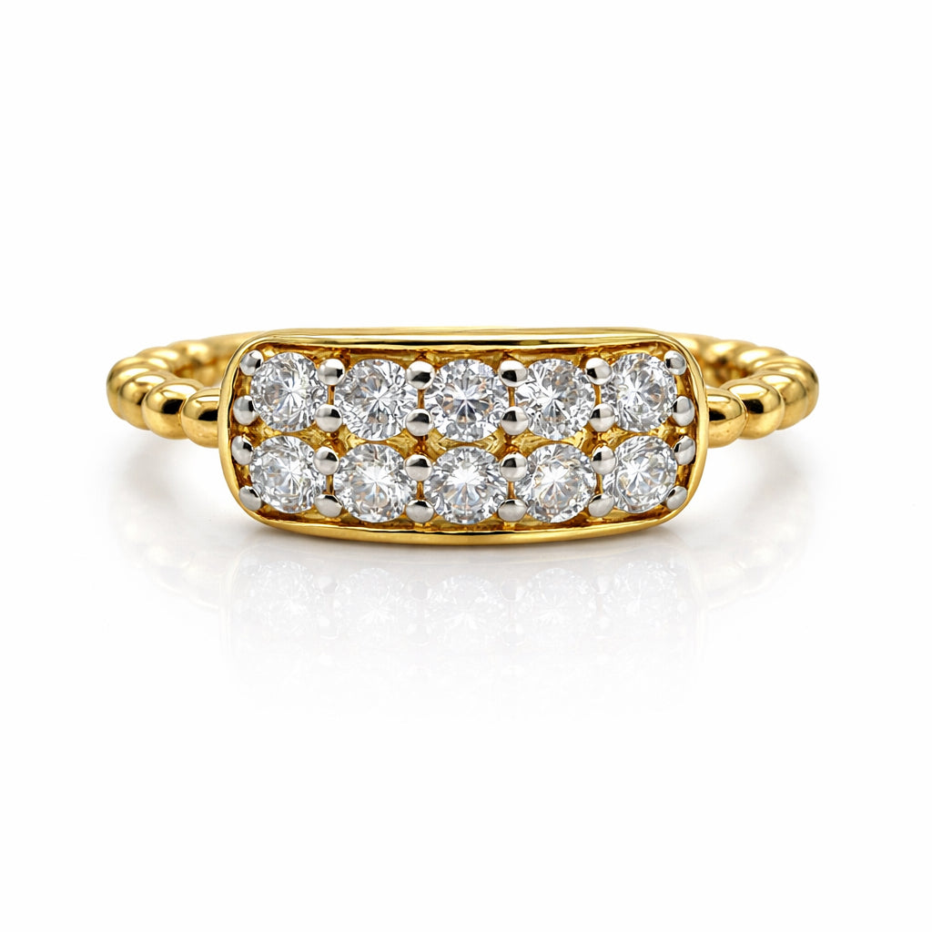 Gold ring with diamonds on a white background