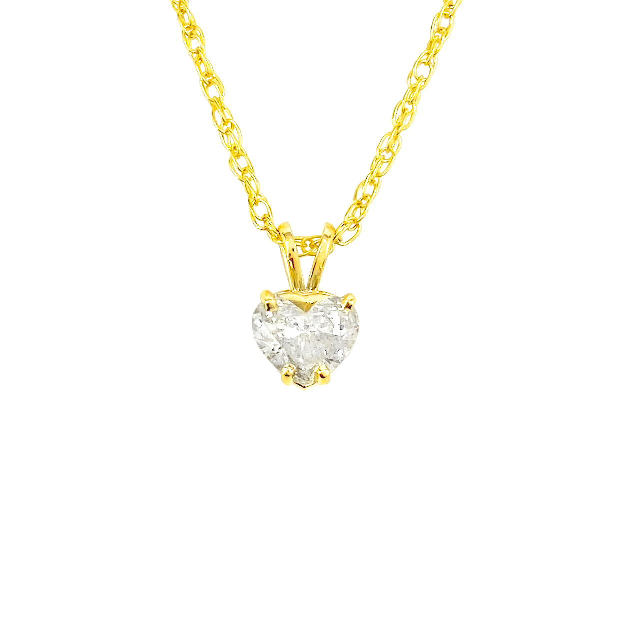 Gold necklace with a single diamond heart pendant. The background is white.