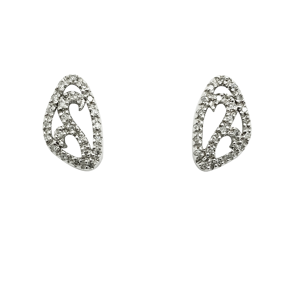 Pair of silver stud earrings with an abstract, organic shape design