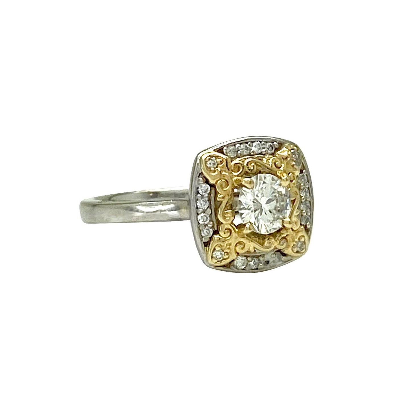 Two Tone Natural Diamond Ring, .50ct Center G/SI, .25ct Melee 14kt