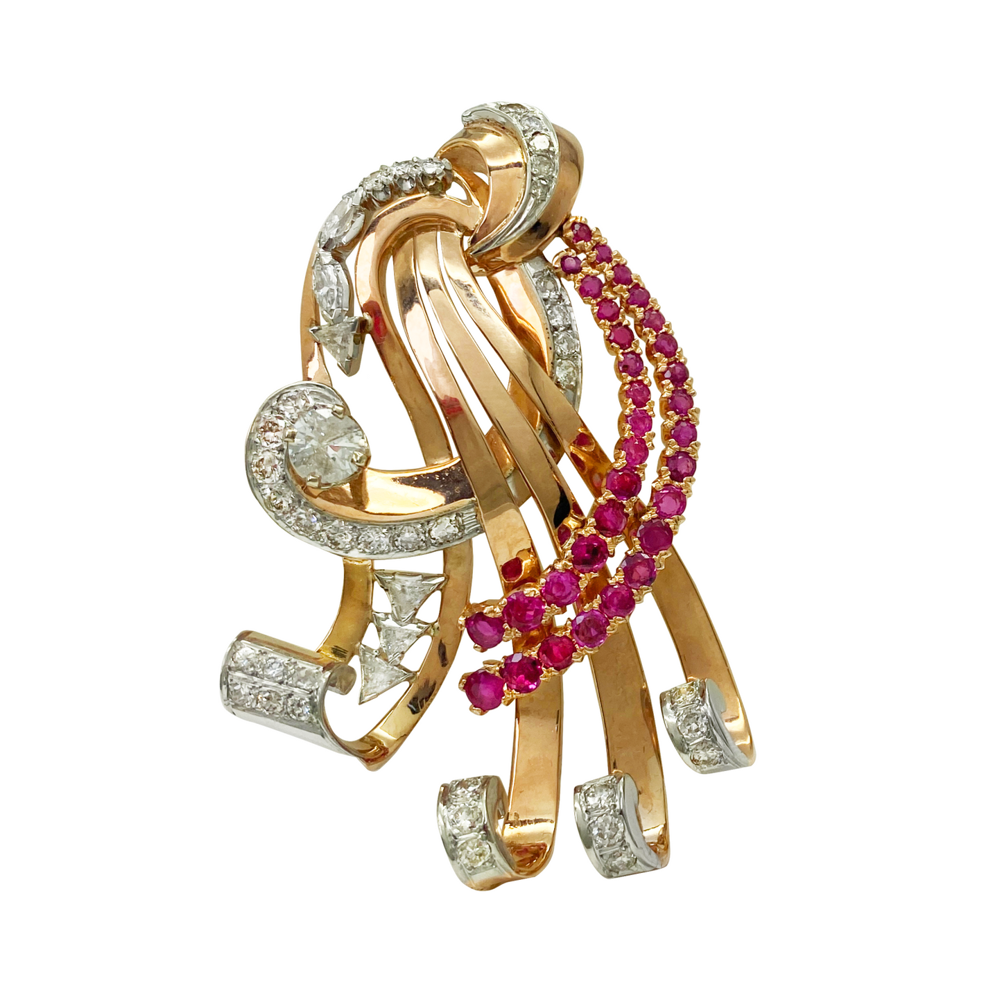 Diamond and Ruby 14K Two Tone Brooch
