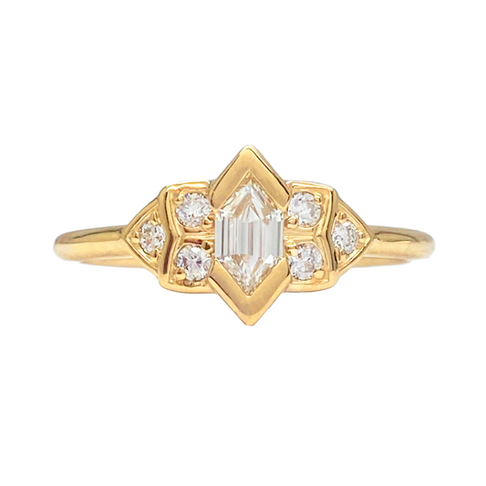 Step Cut Hexagon (.23ct, G-H/SI1) Natural Diamond Ring with Accent Diamonds (.12cttw)