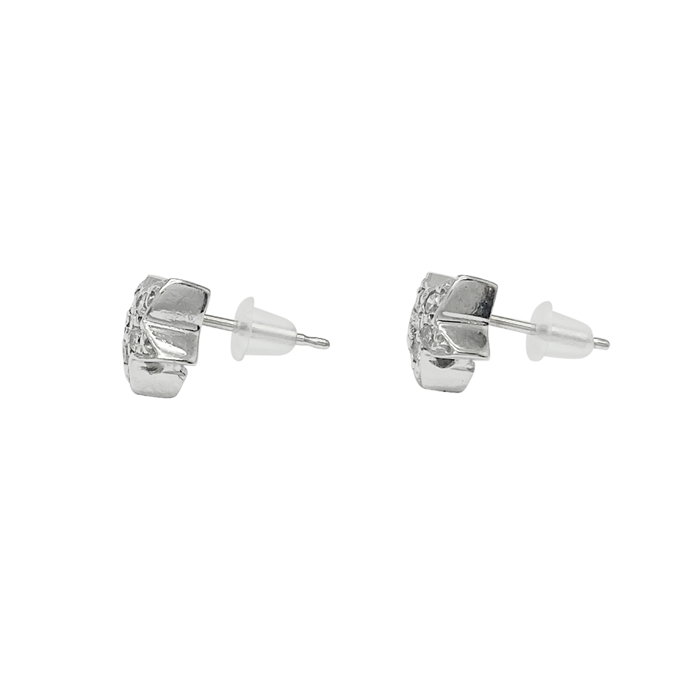 White gold diamond star stud earrings on a white background.