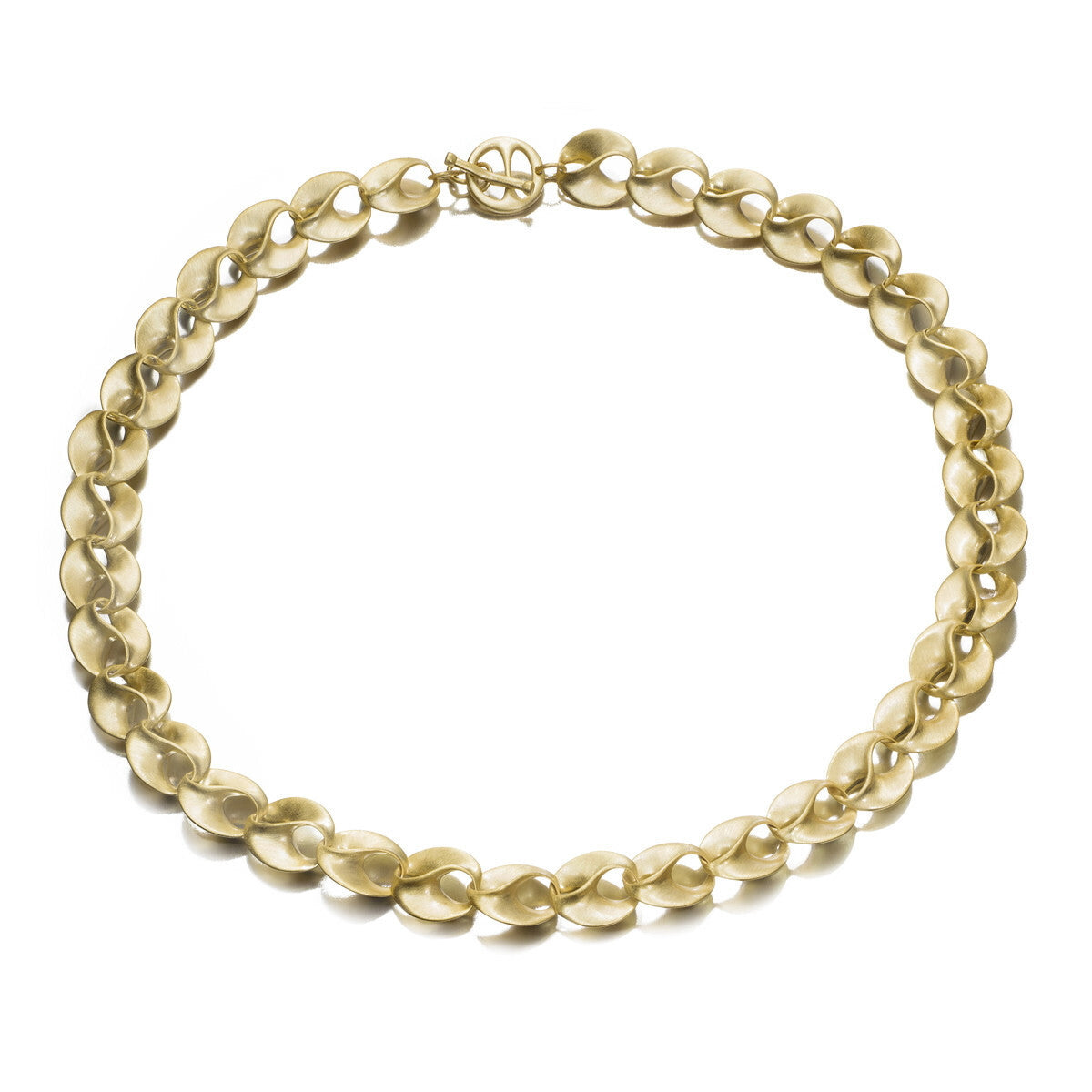 Gold necklace on a white background