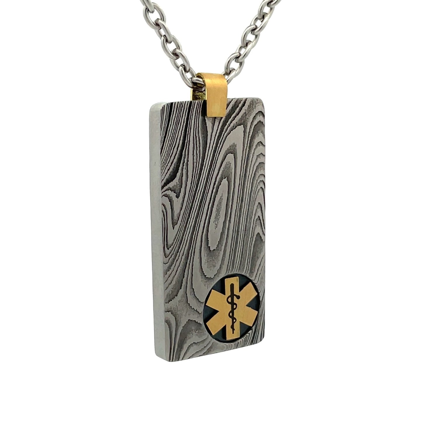 Silver Damascus necklace on a white background