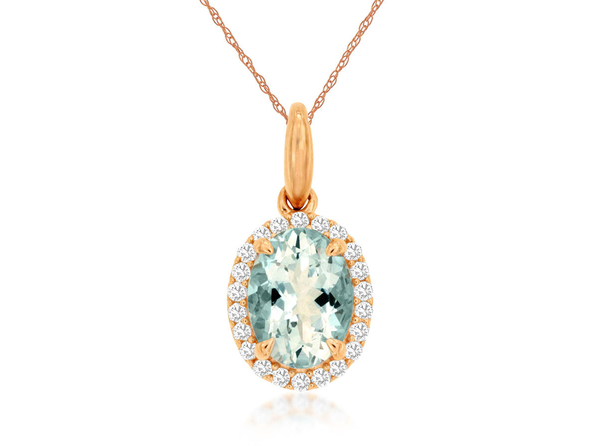 MEMO Aquamarine (1.10ct) & Diamond (0.14ctw) 14kt Rose Gold Halo Necklace