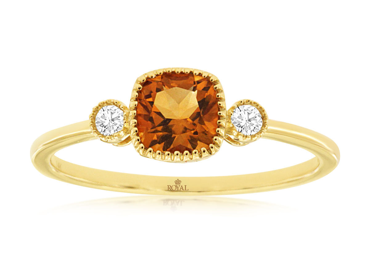 14K Yellow Gold Ring with 0.55ctw Citrine & 0.05ctw Natural Diamonds