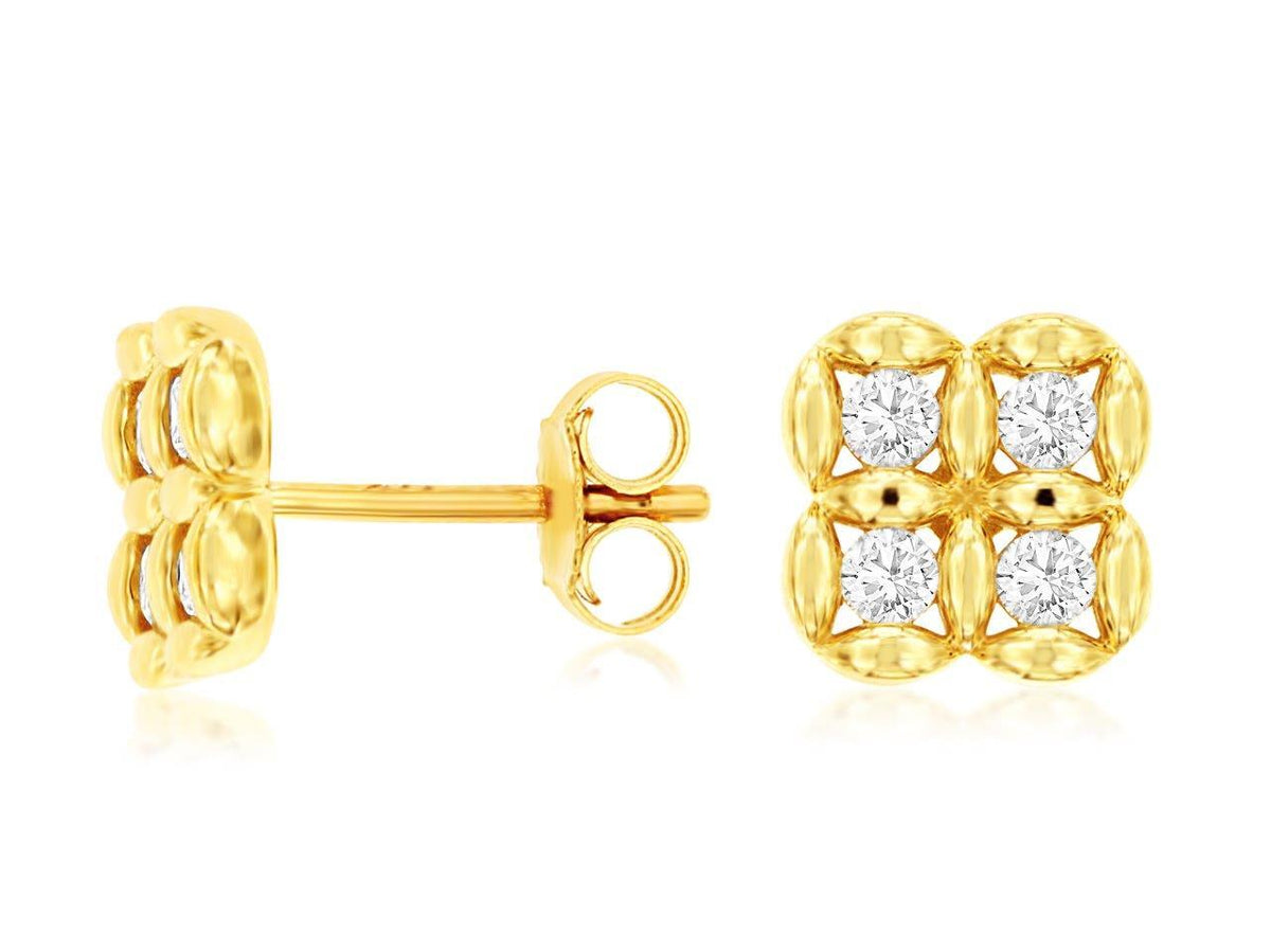14K Yellow Gold Stud Earrings with 0.32ctw Natural Diamonds