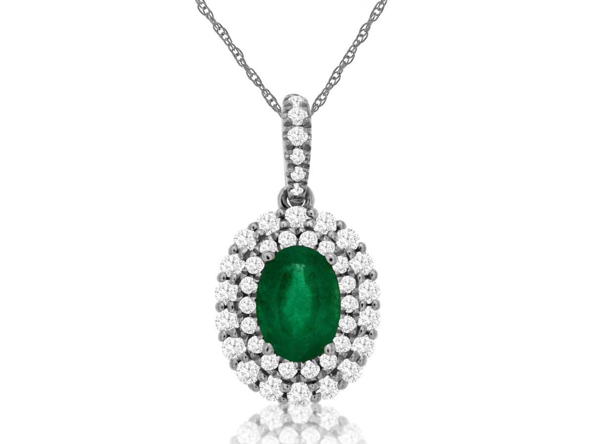 MEMO Emerald (0.70ct) & Diamond (0.39ctw) 14kt Halo Necklace