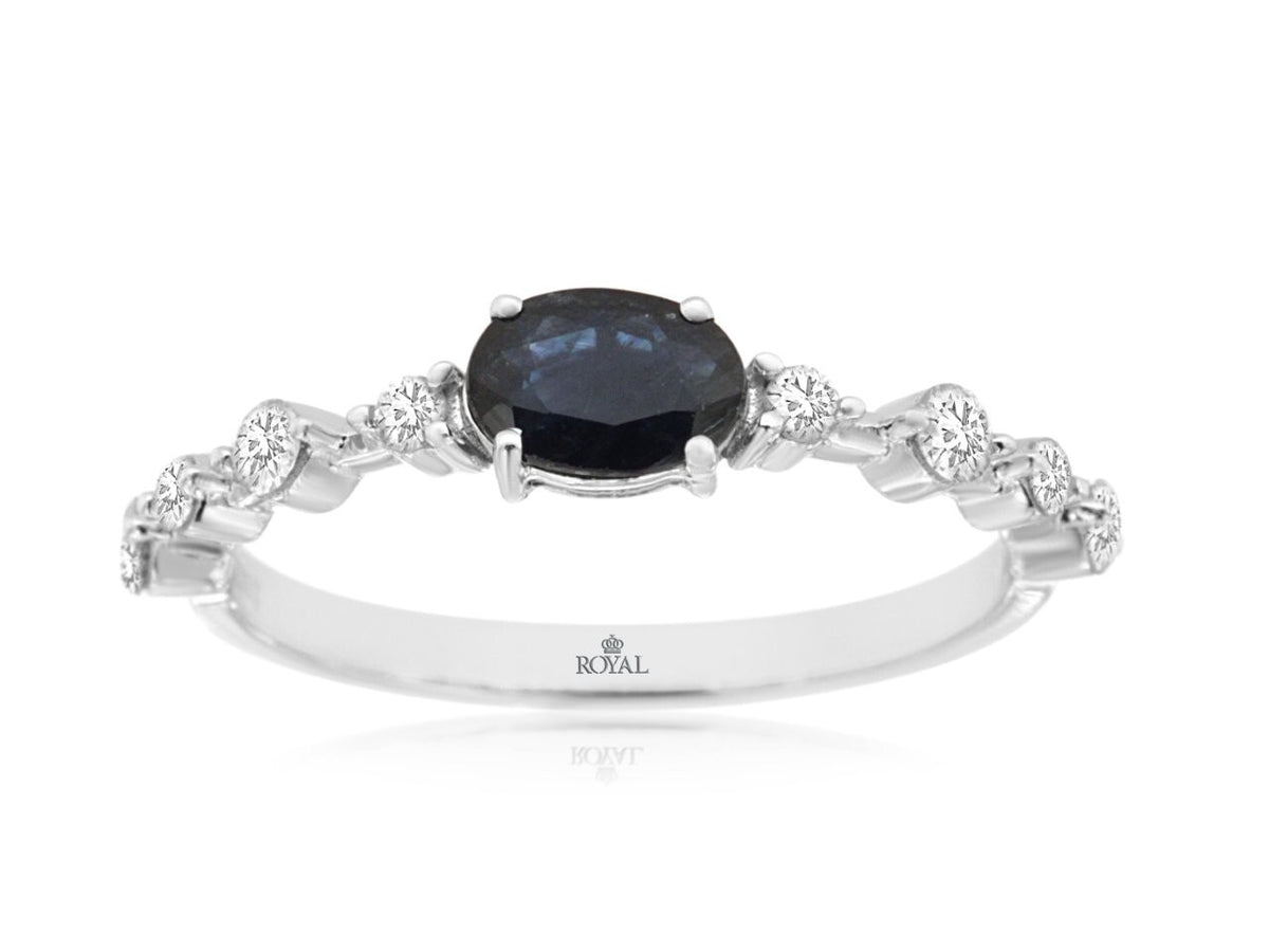 14K White Gold Ring with 0.55ctw Oval Sapphire & 0.25ctw Natural Diamonds