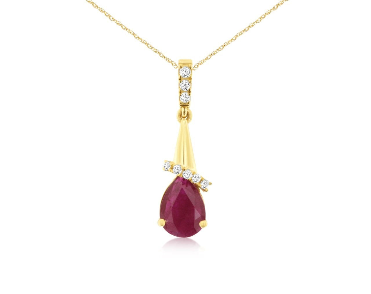 14K Yellow Gold Pear Cut Ruby & Diamond Necklace