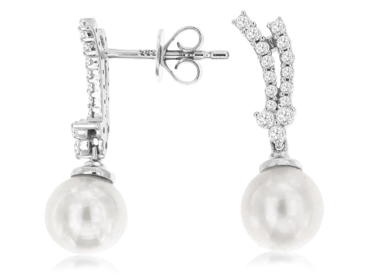 14K White Gold Drop Earrings with Pearl & 0.29ctw Natural Diamonds