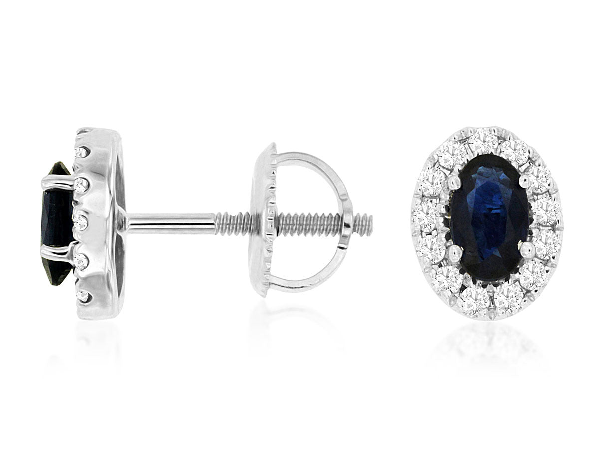 14K White Gold Halo Stud Earrings with 0.56CTW Sapphire & 0.18CTW Natural Diamonds