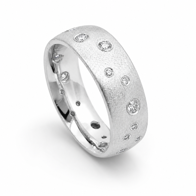 Modern Electrum Swirl Ring with Canadian Fluorescent Diamonds