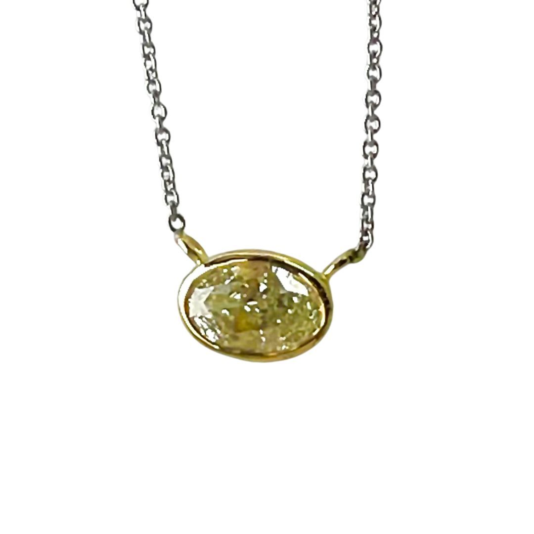 Necklace with a yellow gemstone pendant on a white background