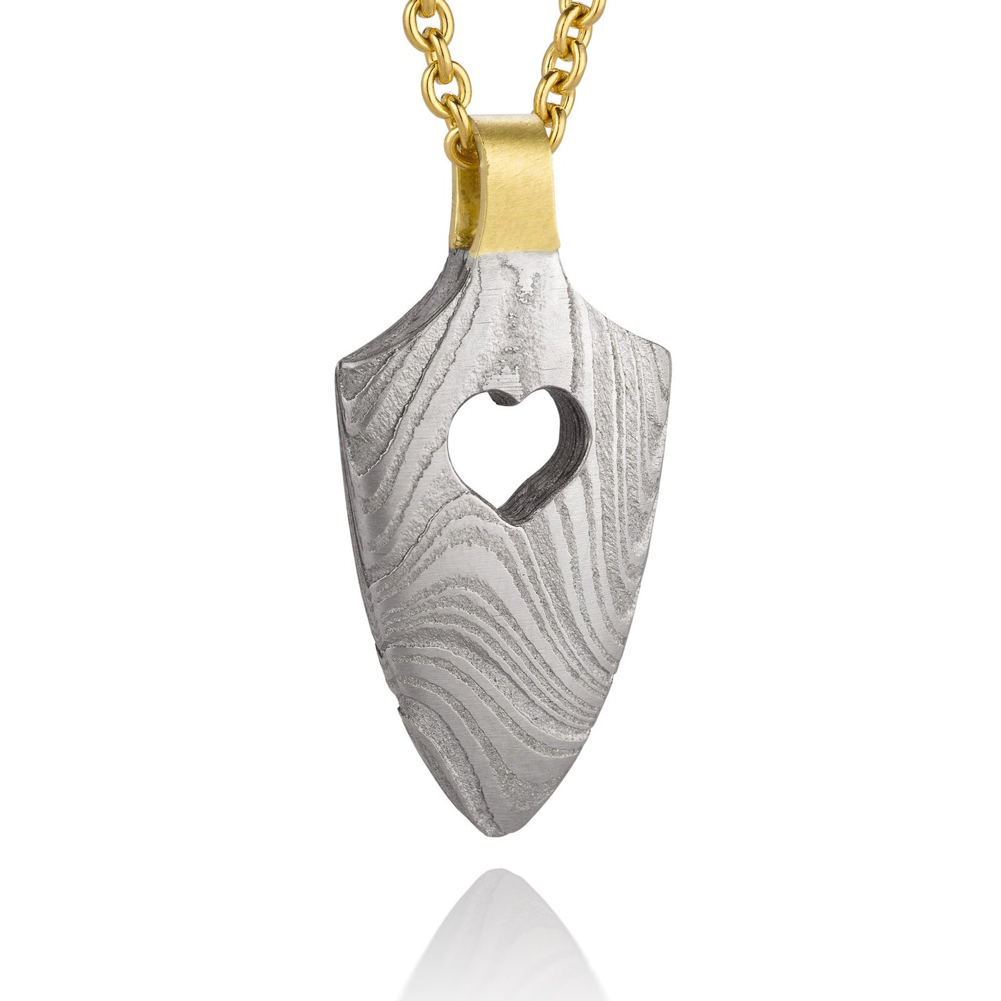 Silver Damascus necklace on a white background
