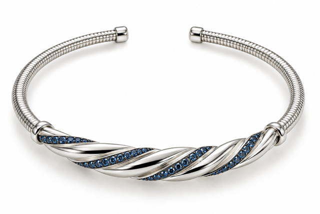 Sterling Silver Bangle Bracelet with 0.38cttw Lab Grown Blue Diamonds
