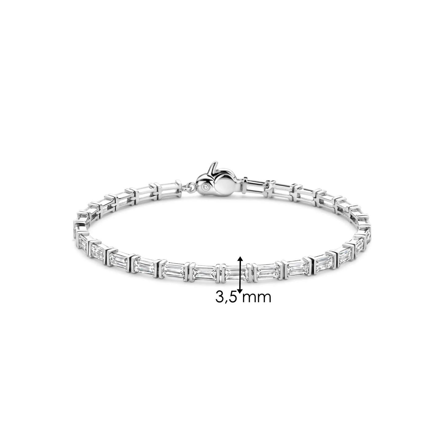 Diamond bracelet with baguette-cut stones on a white background