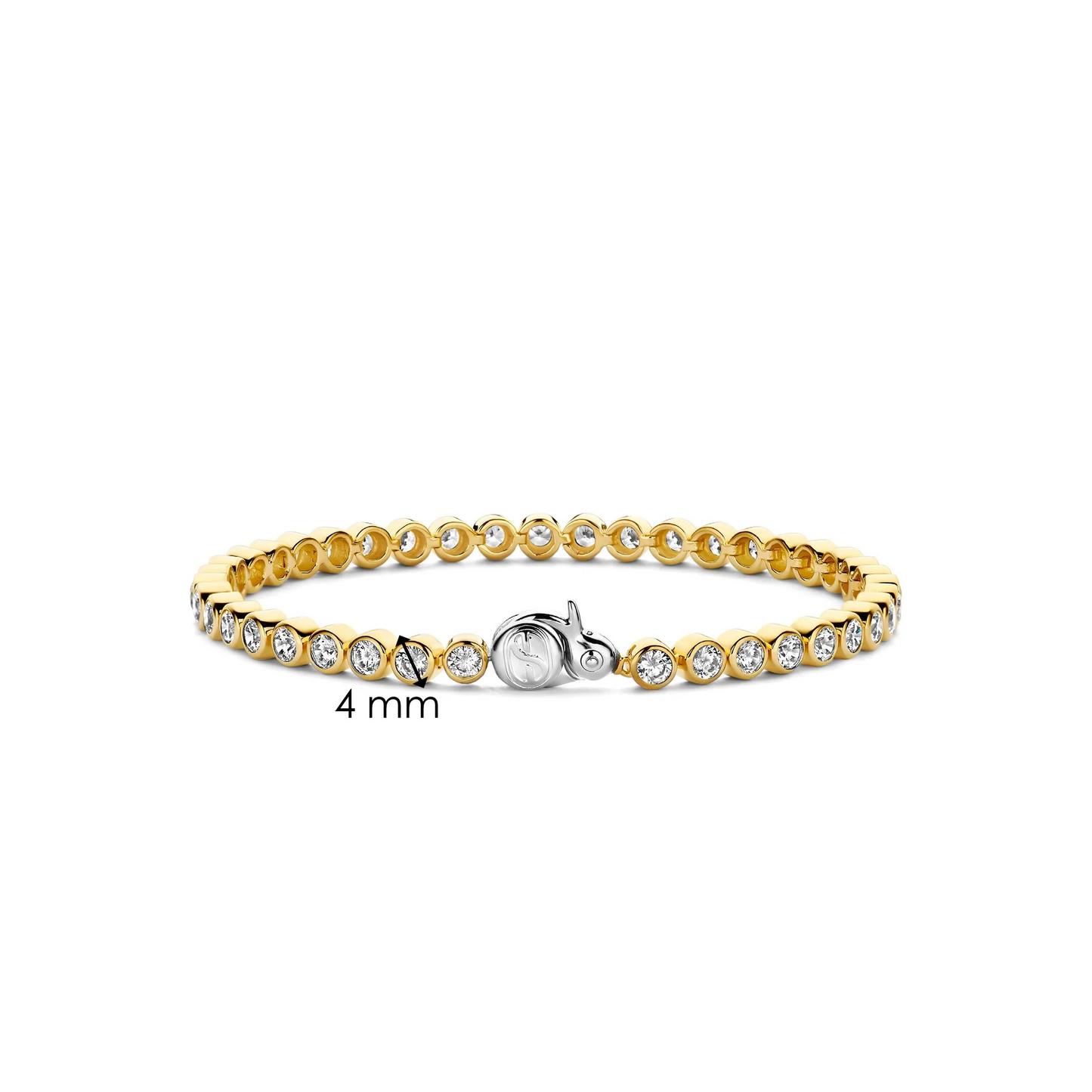 Gold bracelet with clear stones on a white background