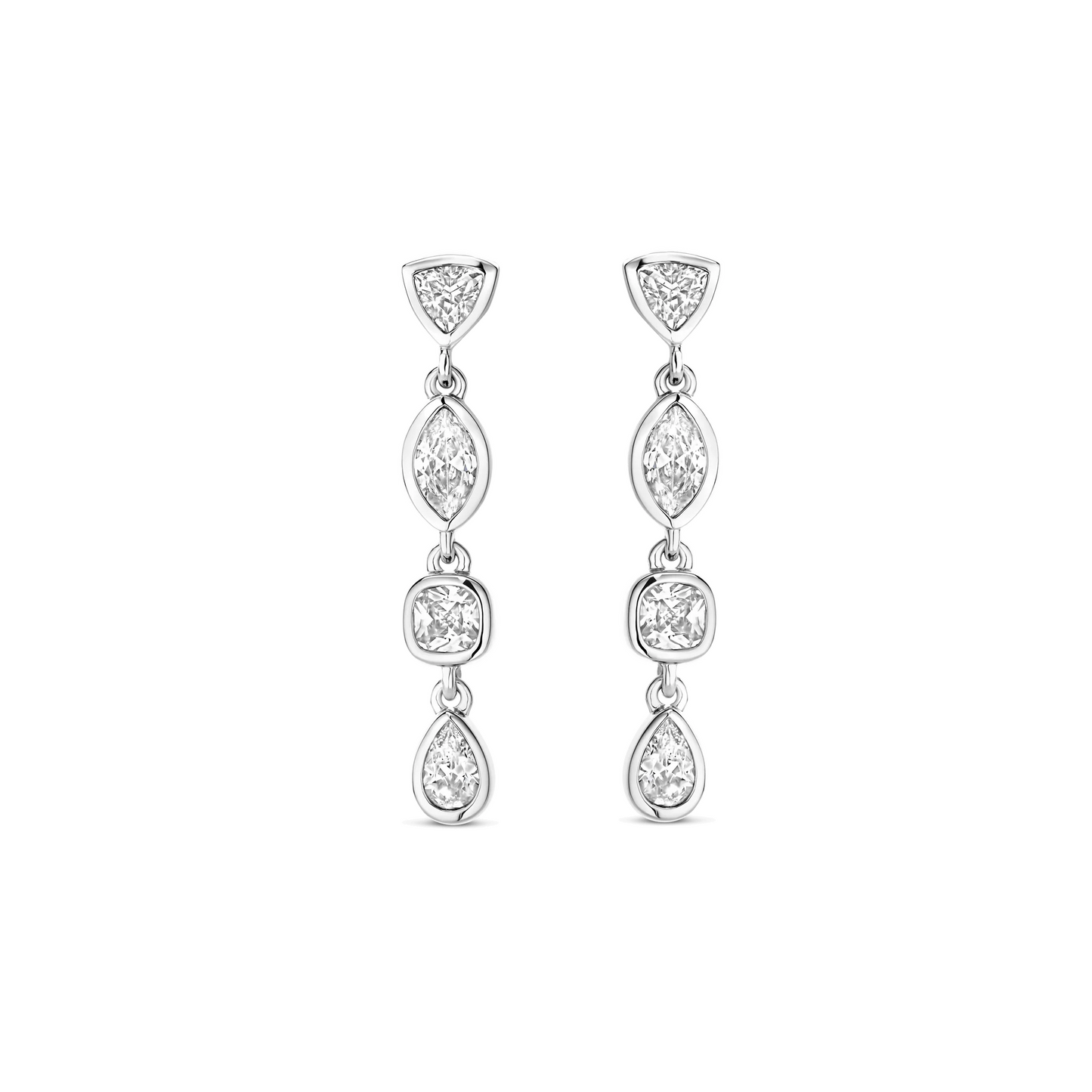 Pair of diamond drop earrings on a white background