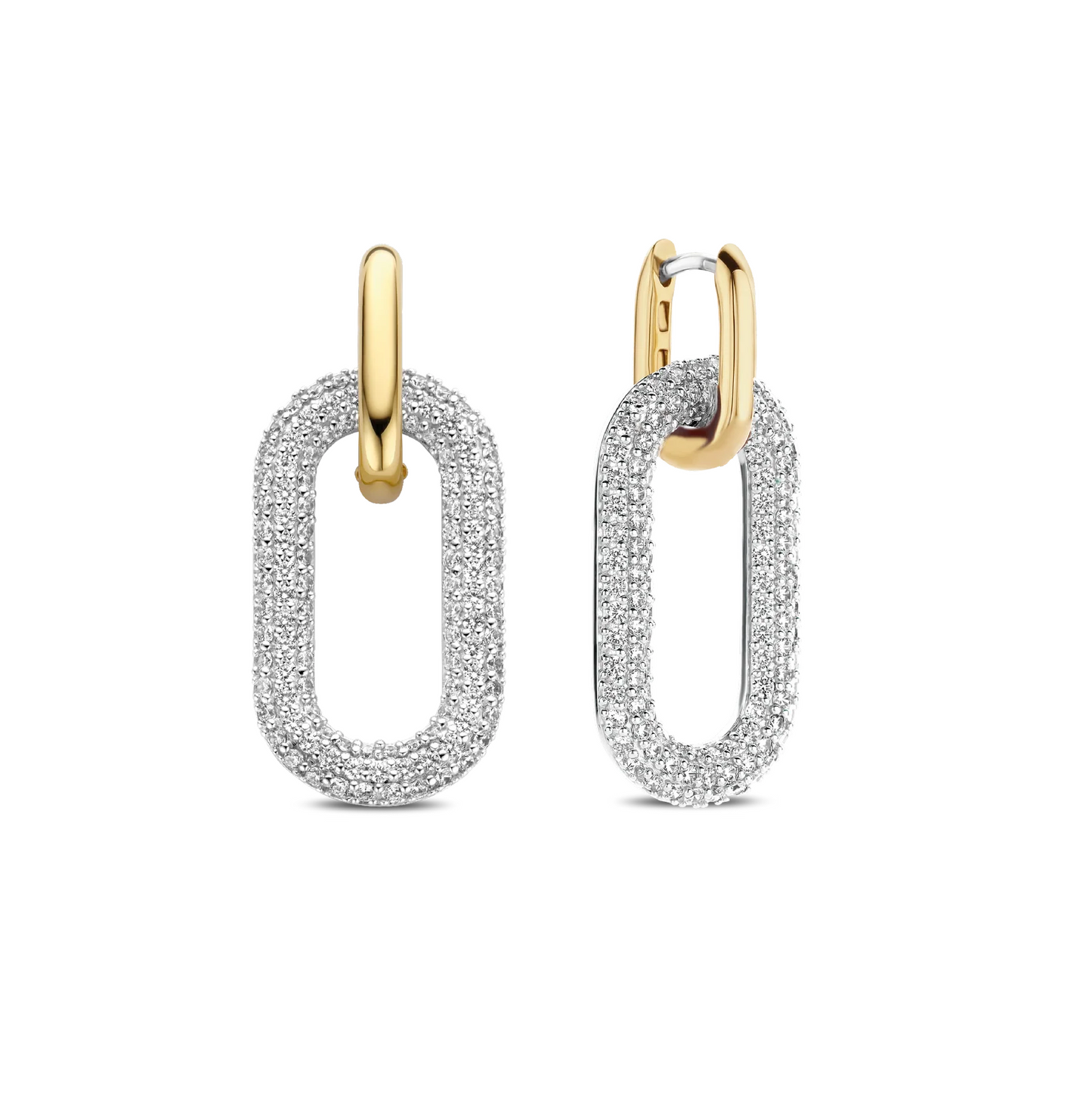 Gold and silver hoop earrings on a white background