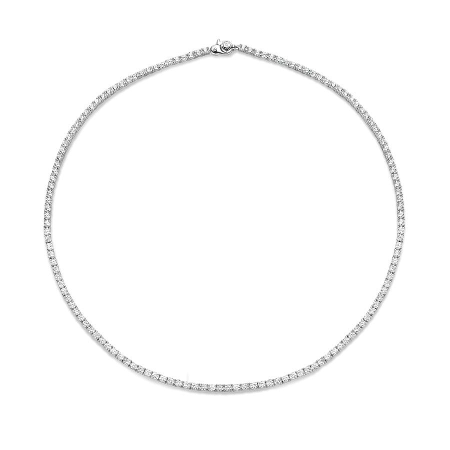 Silver necklace with small diamonds on a white background