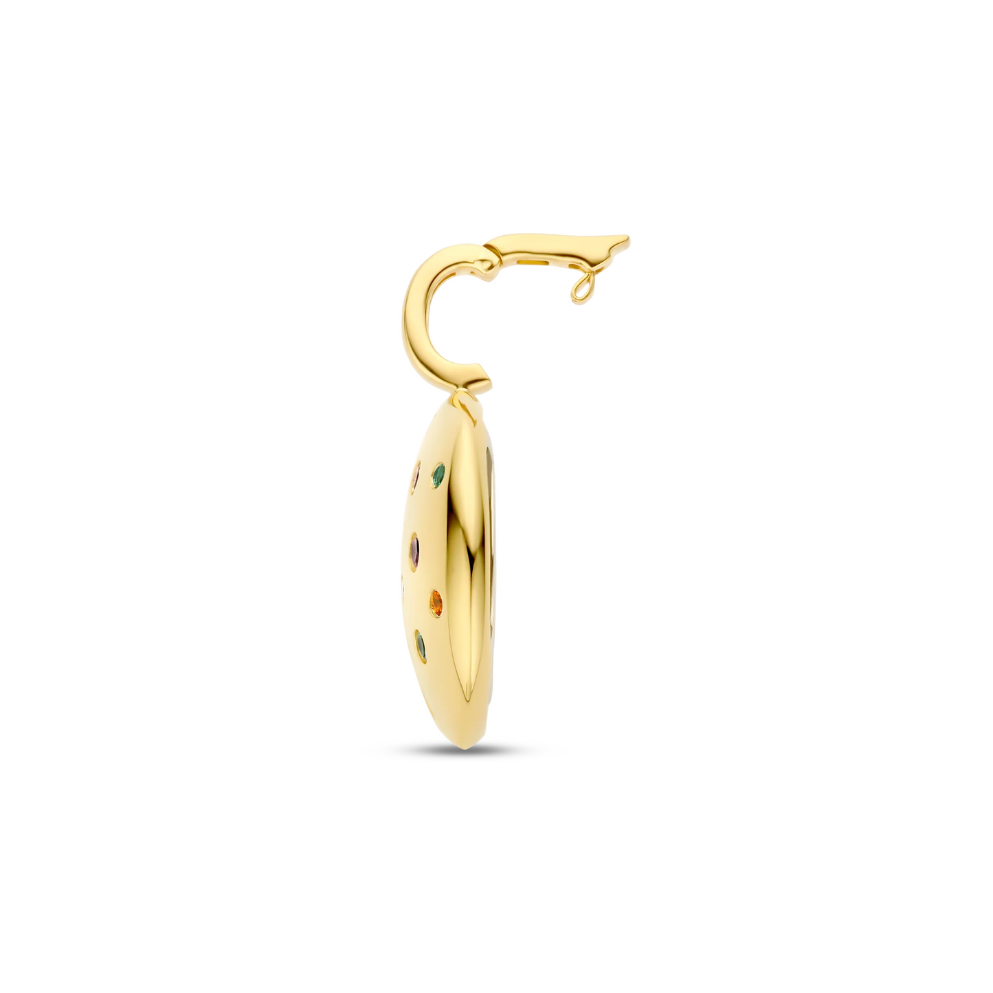 Gold earring with a unique design on a white background