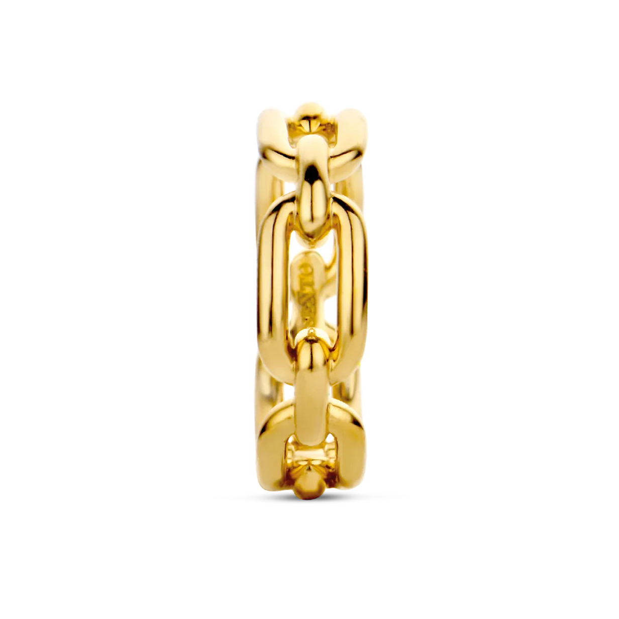 Gold chain-style ring on a white background