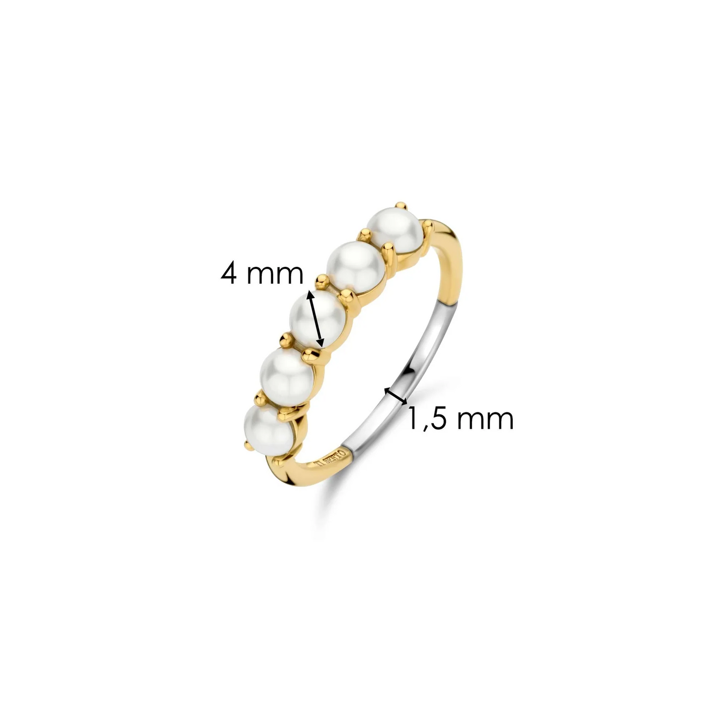 Gold and silver ring with pearls on a white background