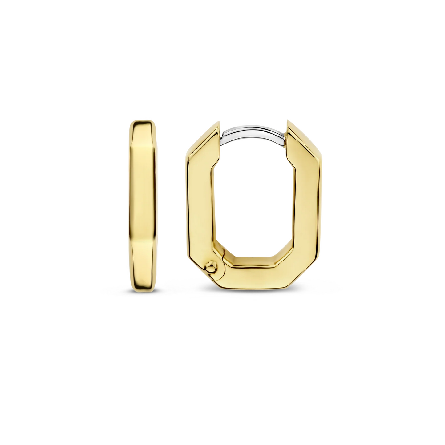 Gold hoop earrings on a white background
