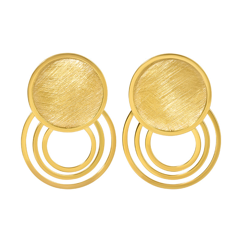 Textured Multi-Circle Drop Earrings in Gold Plated Sterling Silver