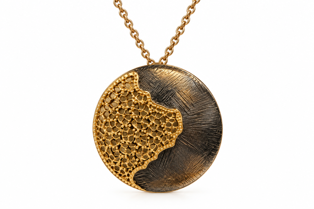 Two Tone Textured Lace Disc Necklace