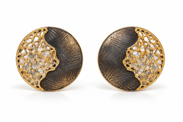 Two Tone Textured Lace Disc Stud Earrings