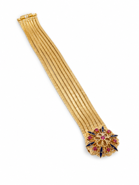 Unoaerre Multi Strand 18K Yellow Gold Ruby & Enamel Bracelet
