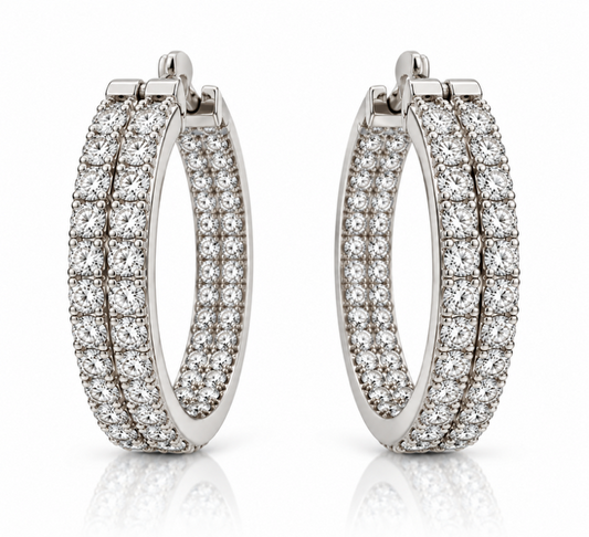 10K White Gold Inside Out Hoop Earrings with 2ct Natural Diamonds