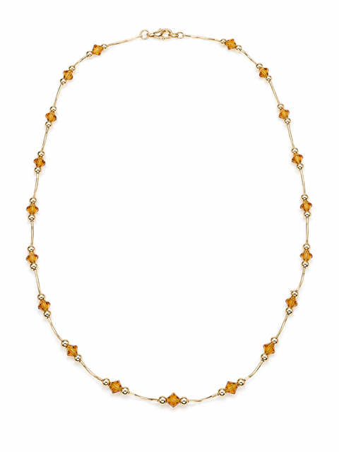 10K Yellow Gold Citrine and Gold Bead Necklace 17"