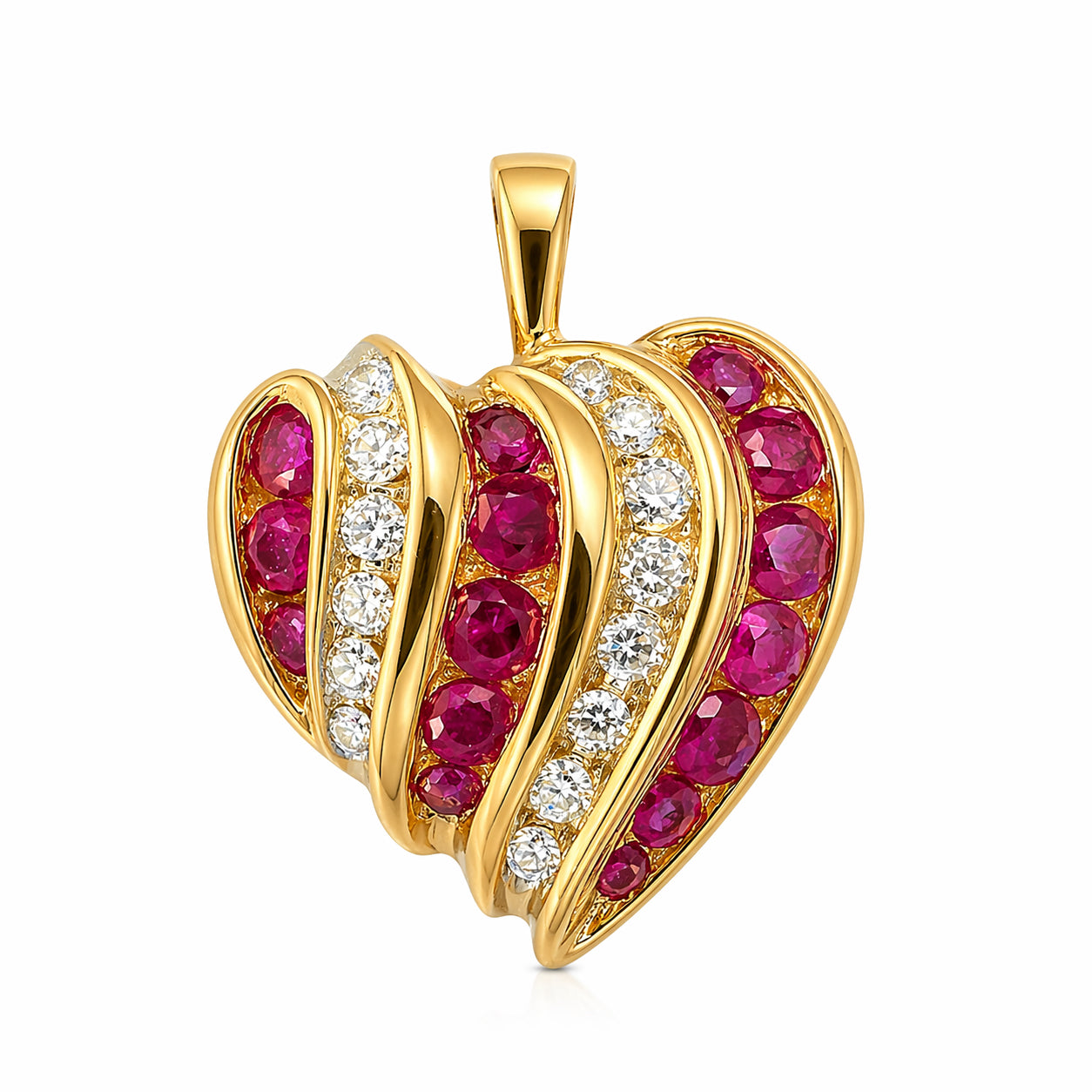 10K Yellow Gold Ruby Diamond Heart Pendant