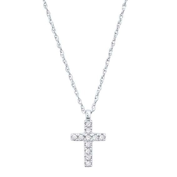 10K White Gold Diamond Cross Pendant with 18 inch Chain