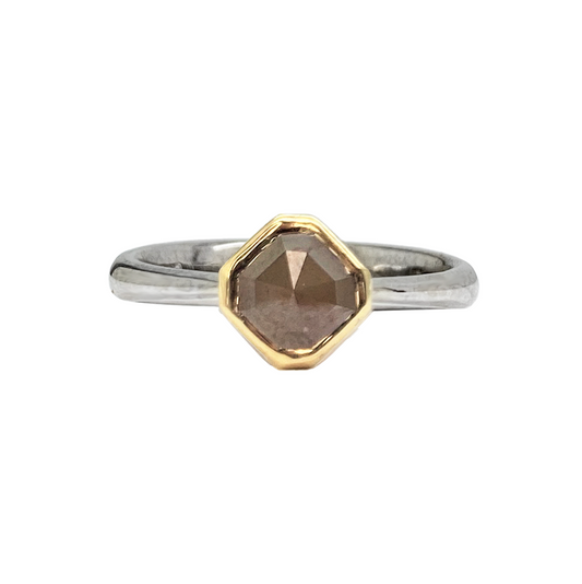 Two Tone Ring featuring a hexagonal with brown gemstone in bezel set