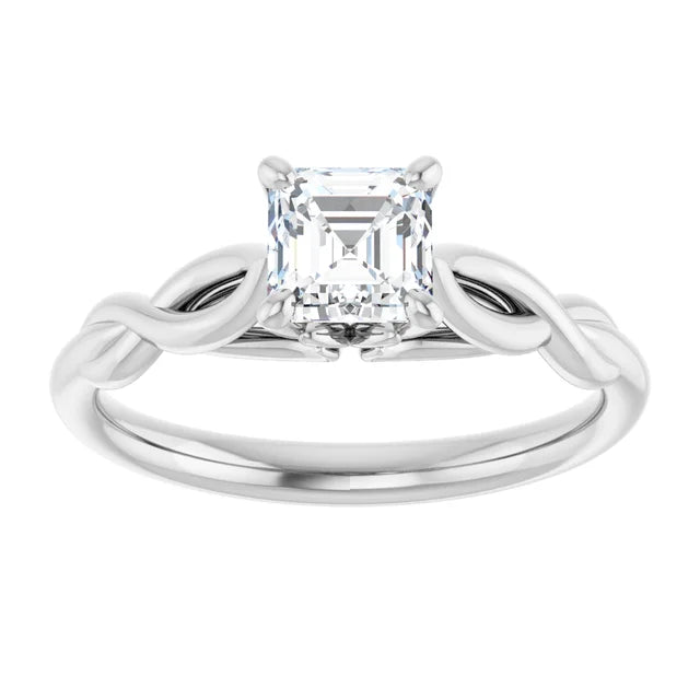 14K White Gold 0.70 CTW Asscher-Cut Diamond Engagement Ring with Twisted Cathedral Setting