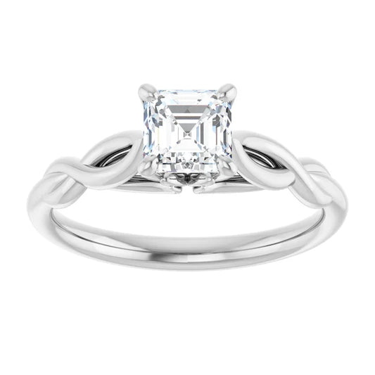14K White Gold 0.70 CTW Asscher-Cut Diamond Engagement Ring with Twisted Cathedral Setting