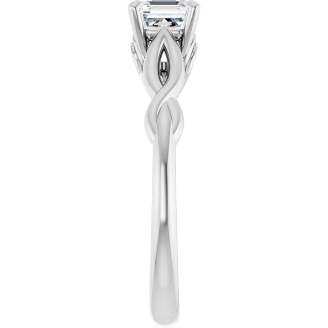14K White Gold 0.70 CTW Asscher-Cut Diamond Engagement Ring with Twisted Cathedral Setting
