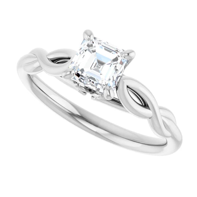 14K White Gold 0.70 CTW Asscher-Cut Diamond Engagement Ring with Twisted Cathedral Setting